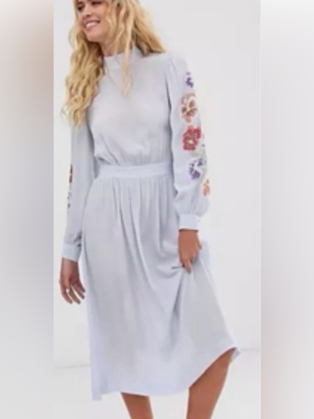 NWT & Other Stories Capsule Floral Embroidered Open Back Midi Dress Blue US 6